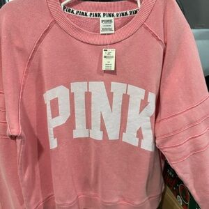 PINK Victoria's Secret Women's Crew Neck Sweater - Pink and White